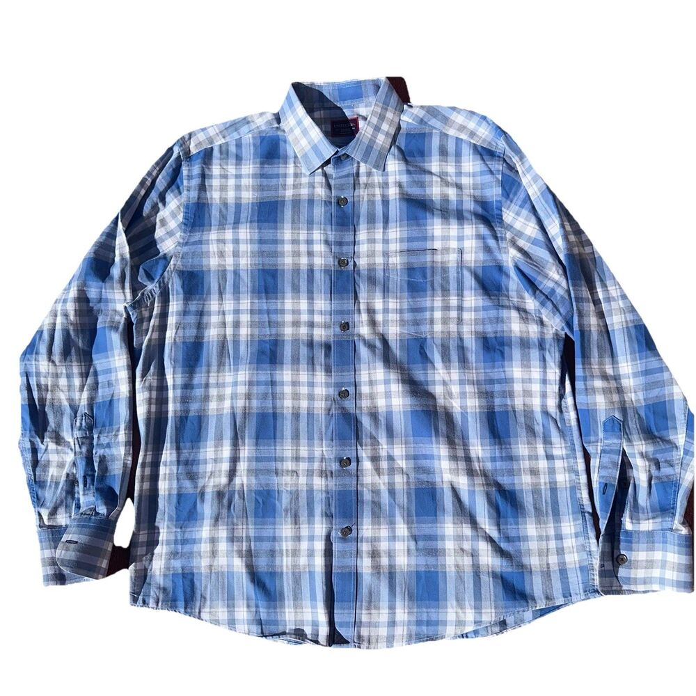 Untuckit Shirt Mens XLBlue Plaid Flannel Cotton Button Up Long Sleeve